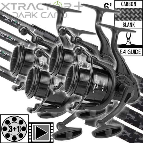 Sonik Xtractor+ Dark Camo 6' 3lbs Specialist 4000 Set (x4)