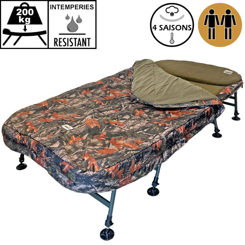 Bed Chair Carp Design Camo Line 2 places 8 pieds 4 Saisons