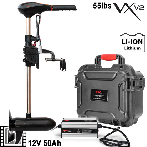Moteur Electrique Rhino VX55 V2 + Batterie Lithium Outdoor Box 12v 50Ah + Chargeur