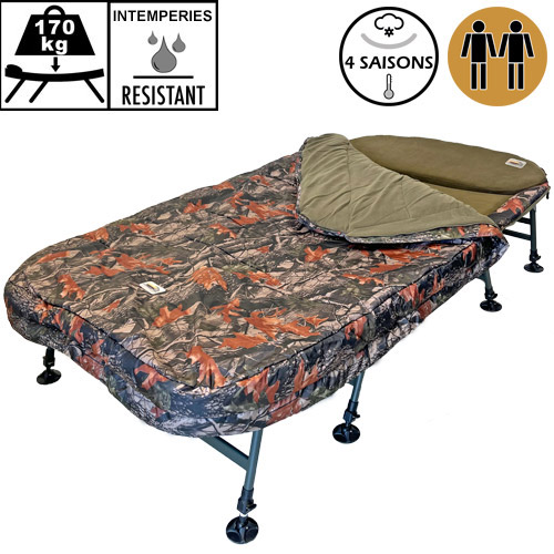Bed Chair Carp Design Camo Line 2 places 8 pieds 4 Saisons 