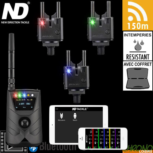 New Direction Tackle N1 2 Rod Bite Alarm Set | Carp Fishing | Wireless |  Smart Link | App Control | Receiver with Display | Rechargeable via USB