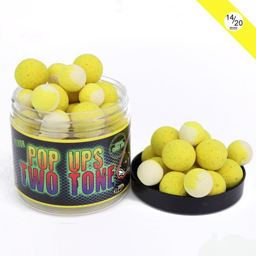 Pro Elite Baits Fluoro Pop Ups Two Tone Piña & Scopex 14/20mm 200ml