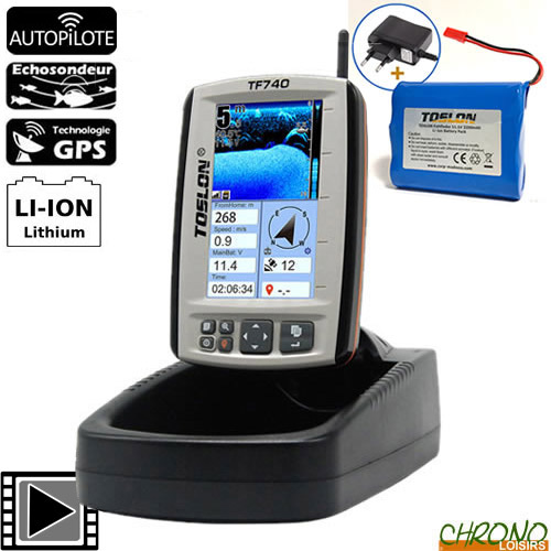 Kit echosondeur toslon tf740 couleur gps autopilote batterie 2200mah